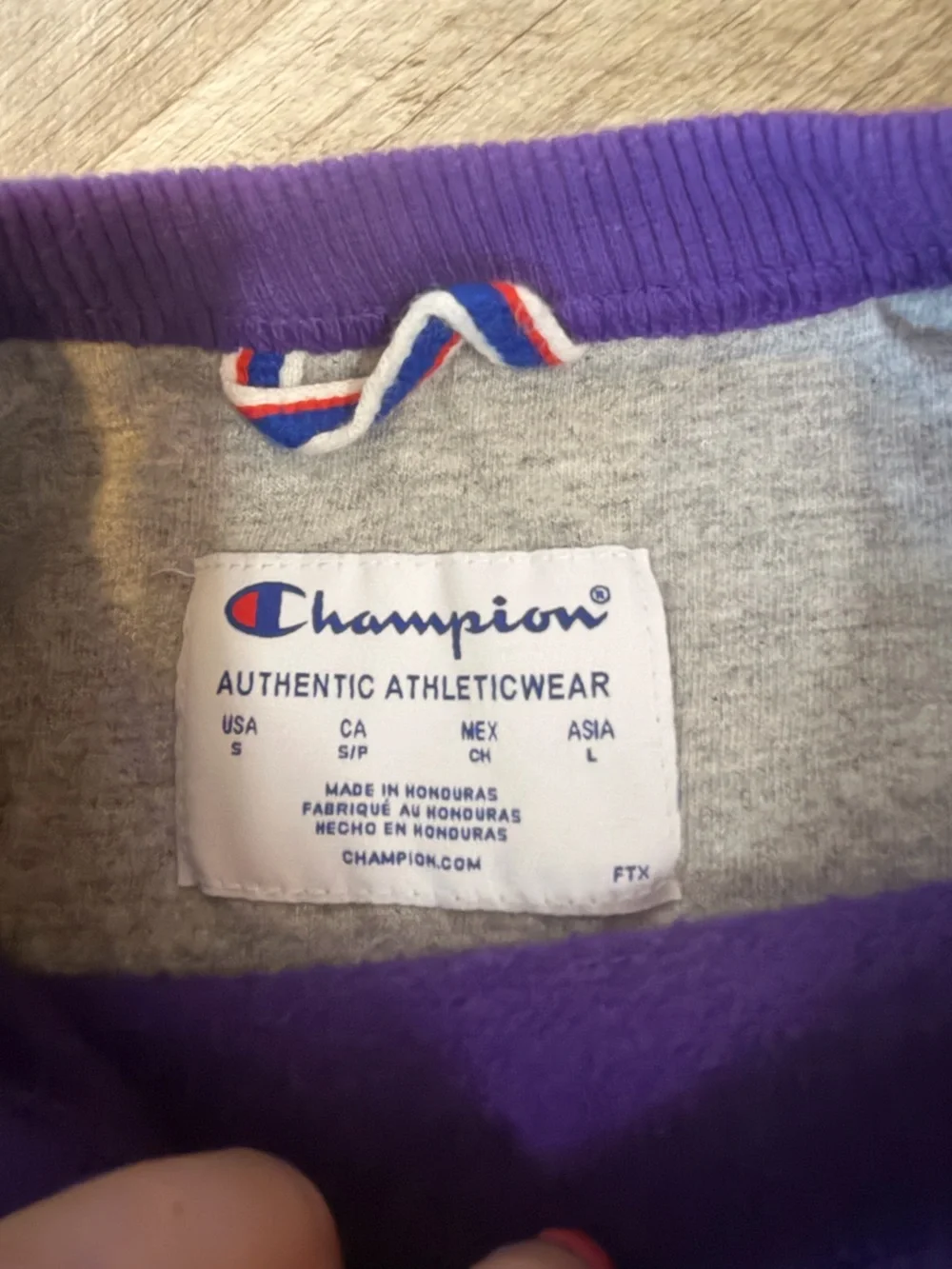 Champion Purple Crewneck Sweatshirt with Stitched Chest Logo, Sleeve Patch
